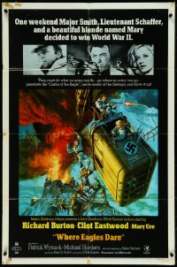 4p0972 WHERE EAGLES DARE 1sh 1968 Clint Eastwood, Richard Burton, Mary Ure, art by Frank McCarthy!