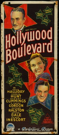 4r0142 HOLLYWOOD BOULEVARD long Aust daybill 1936 with real life stars as themselves, beyond rare!