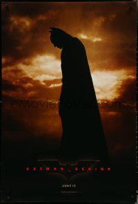 4r0693 BATMAN BEGINS teaser DS 1sh 2005 June 17, full-length image of Christian Bale in title role!