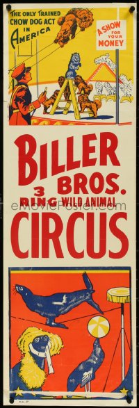 4r0237 BILLER BROS 3 RING WILD ANIMAL CIRCUS 14x42 circus poster 1950s dogs and seals, ultra rare!