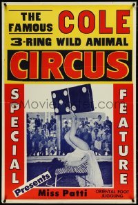 4r0239 FAMOUS COLE CIRCUS 28x42 circus poster 1950s Miss Patti doing some Oriental foot juggling!