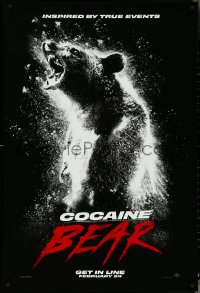 4r0724 COCAINE BEAR teaser DS 1sh 2023 black bear that ingested a duffel bag of cocaine in 1985!