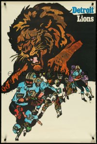 4r0161 DETROIT LIONS 24x36 commercial poster 1970 cool art of African lion over team, ultra rare!