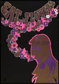 4r0257 EAT FLOWERS 20x29 Dutch commercial poster 1960s psychedelic Slabbers art of woman & flowers!