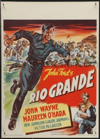 4r0253 RIO GRANDE Dutch 1952 artwork of John Wayne running with sword, directed by John Ford!