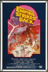 4r0750 EMPIRE STRIKES BACK studio style 1sh R1982 George Lucas sci-fi classic, cool artwork by Tom Jung!