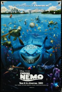 4r0762 FINDING NEMO int'l advance DS 1sh 2003 Disney & Pixar animated fish movie, cool image of cast!