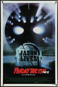 4r0767 FRIDAY THE 13th PART VI 1sh 1986 Jason Lives, cool image of hockey mask over tombstone!