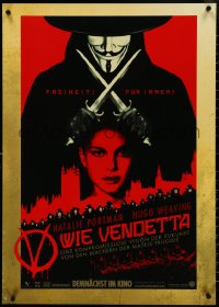 4r0204 V FOR VENDETTA advance German 2005 Wachowskis, art of Natalie Portman, Weaving, red design!