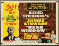 4r0361 REAR WINDOW 1/2sh R1962 Alfred Hitchcock shown with voyeur Jimmy Stewart & sexy Grace Kelly!