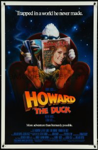 4r0797 HOWARD THE DUCK 1sh 1986 George Lucas, art of him reading magazine w/Lea Thompson on it!