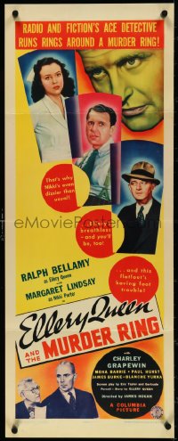 4r0461 ELLERY QUEEN & THE MURDER RING insert 1941 Ralph Bellamy in the title role, Margaret Lindsay!