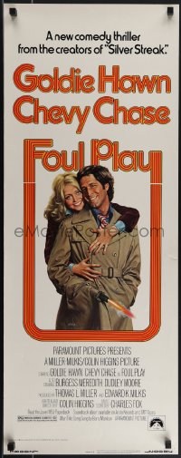 4r0463 FOUL PLAY insert 1978 wacky Lettick art of Goldie Hawn & Chevy Chase, screwball comedy!