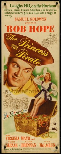 4r0494 PRINCESS & THE PIRATE insert 1944 great close up of Bob Hope with gun & sexy Virginia Mayo!