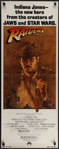 4r0496 RAIDERS OF THE LOST ARK insert 1981 art of adventurer Harrison Ford by Richard Amsel!