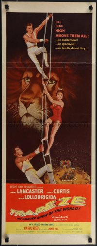 4r0513 TRAPEZE insert 1956 circus art of Burt Lancaster, Gina Lollobrigida, Tony Curtis & lion!