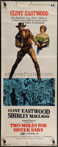 4r0515 TWO MULES FOR SISTER SARA insert 1970 art of gunslinger Clint Eastwood & Shirley MacLaine!