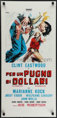 4r0424 FISTFUL OF DOLLARS Italian locandina R1970s different artwork of generic cowboy by Symeoni!