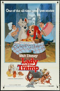 4r0826 LADY & THE TRAMP 1sh R1980 Walt Disney romantic canine dog classic cartoon!