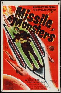 4r0861 MISSILE MONSTERS 1sh 1958 aliens bring destruction from the stratosphere, wacky sci-fi art!