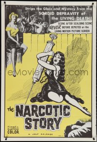 4r0869 NARCOTIC STORY 1sh 1958 great drug needle image, sordid depravity of the living death!