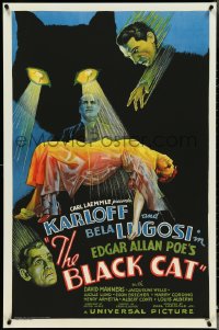 4r0152 BLACK CAT 27x40 REPRO poster 1990s great art of Bela Lugosi & Boris Karloff from one-sheet!