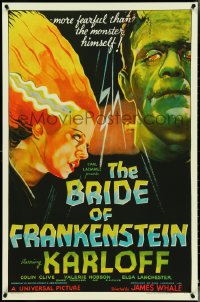 4r0153 BRIDE OF FRANKENSTEIN 27x40 REPRO poster 1990s Lanchester & Boris Karloff as the monster!