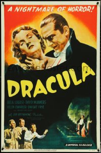 4r0156 DRACULA 27x41 REPRO poster 1990s Bela Lugosi & Helen Chandler from 1947 re-release one-sheet!