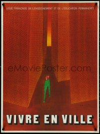 4r0094 VIVRE EN VILLE 23x31 French poster 1971 Jean-Michel Folon art of man & buildings!