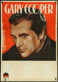 4r0172 GARY COOPER Swedish 1940s youthful head & shoulders portrait art, different & ultra rare!