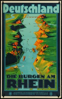 4r0118 DEUTSCHLAND DIE BURGEN AM RHEIN 25x40 German travel poster 1930s art by Richard Friese, rare!