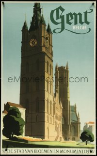 4r0119 GENT BELGIE 25x39 Belgian travel poster 1949 Herman Verbaere art of Belfry of Ghent, rare!