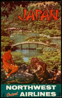 4r0120 NORTHWEST ORIENT AIRLINES JAPAN 25x40 travel poster 1960s great image, ultra rare!