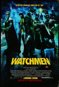 4r0988 WATCHMEN int'l advance 1sh 2009 Zack Snyder, Crudup, Jackie Earle Haley, who's watching?