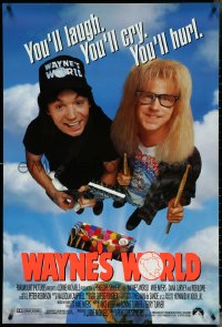 4r0990 WAYNE'S WORLD 1sh 1991 Mike Myers, Dana Carvey, one world, one party, excellent!