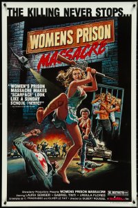 4r0993 WOMEN'S PRISON MASSACRE 1sh 1985 Emanuelle Fuga Dall'Inferno, wild art of violent girls!