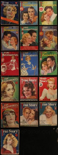 4s0401 LOT OF 16 MOSTLY 1930S ROMANCE MAGAZINES 1930s filled with great images & information!