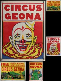 4s0643 LOT OF 5 UNFOLDED & FORMERLY FOLDED CIRCUS POSTERS 1950s art of clowns, animals & more!