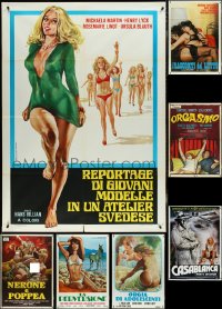 4s0101 LOT OF 7 FOLDED SEXPLOITATION ITALIAN ONE-PANELS 1960s-1980s sexy images with nudity!