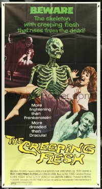 4t0245 CREEPING FLESH 3sh 1972 Christopher Lee, Peter Cushing, cool art of skeleton holding girl!