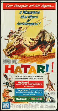 4t0249 HATARI 3sh 1962 Howard Hawks, great Frank McCarthy artwork of John Wayne in Africa!