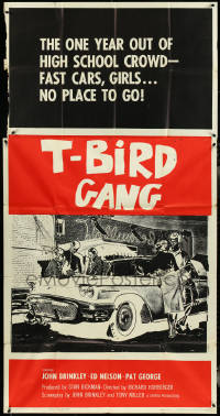 4t0260 T-BIRD GANG 3sh 1959 four guys and a girl in front of classic '50s Ford Thundebird, rare!