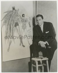 4t1441 BOB KANE 7.25x9.25 still 1966 the Batman creator w/his huge sketch of Batman & Robin, rare!