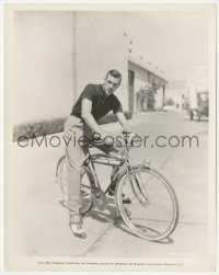 4t1506 GARY COOPER 8x10 still 1936 in casual clothes riding his personalized bike on studio lot!