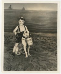 4t1646 SPANKY McFARLAND 8x10 still 1930s Our Gang star posing with Pete the Pup by ocean by Stax!