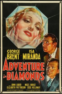 4t0956 ADVENTURE IN DIAMONDS 1sh 1940 art of sexy Isa Miranda in giant gem, Brent, Loder, rare!