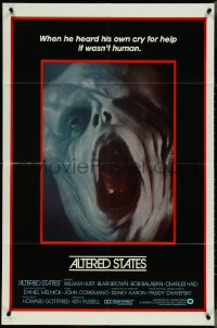 4t0962 ALTERED STATES int'l 1sh 1980 Hurt, Chayefsky, Russell, different grotesque image, rare!