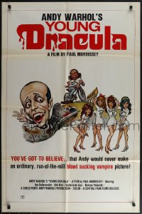 4t0967 ANDY WARHOL'S DRACULA 1sh R1976 cartoon art of vampire Udo Kier as Dracula and sexy ladies!