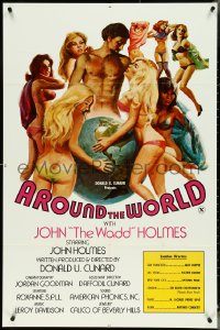 4t0970 AROUND THE WORLD WITH JOHN THE WADD HOLMES 1sh 1975 art of sexy women surrounding the globe!