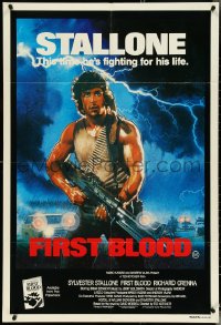 4t0419 FIRST BLOOD Aust 1sh 1982 artwork of Sylvester Stallone as John Rambo by Drew Struzan!